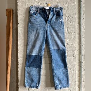 Abercrombie Ultra High Rise Straight Jean with denim block patches